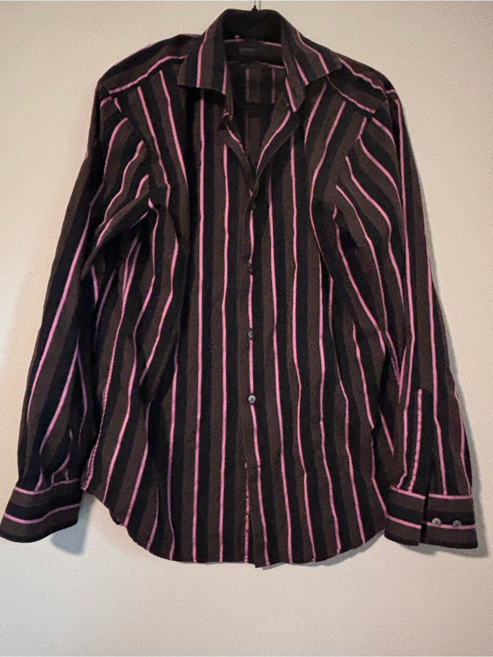 Express - Black Button-Up Shirt with Pink Stripes - size L